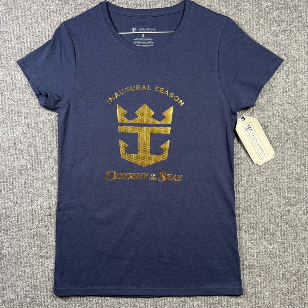 Royal Caribbean Odyssey of the Seas T-Shirt Womens S Navy Gold Inaugural Season